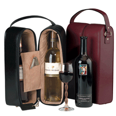 Black and Burgundy Leather Double Wine Carrier