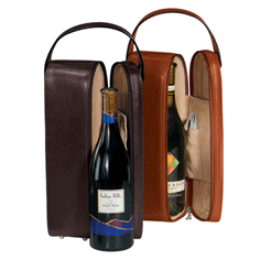Burgundy and Tan Leather Wine Bottle Case