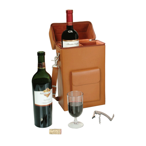 Deluxe Two Bottle Wine Carrier in Colombian Leather